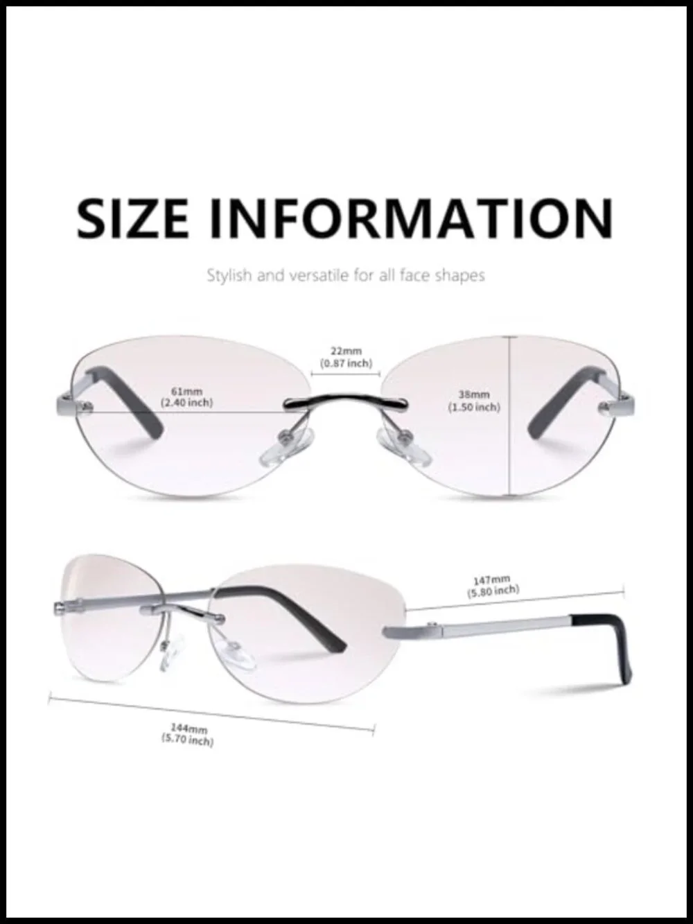 Rimless Oval Sunglasses Women Y2K Futuristic UV Protection